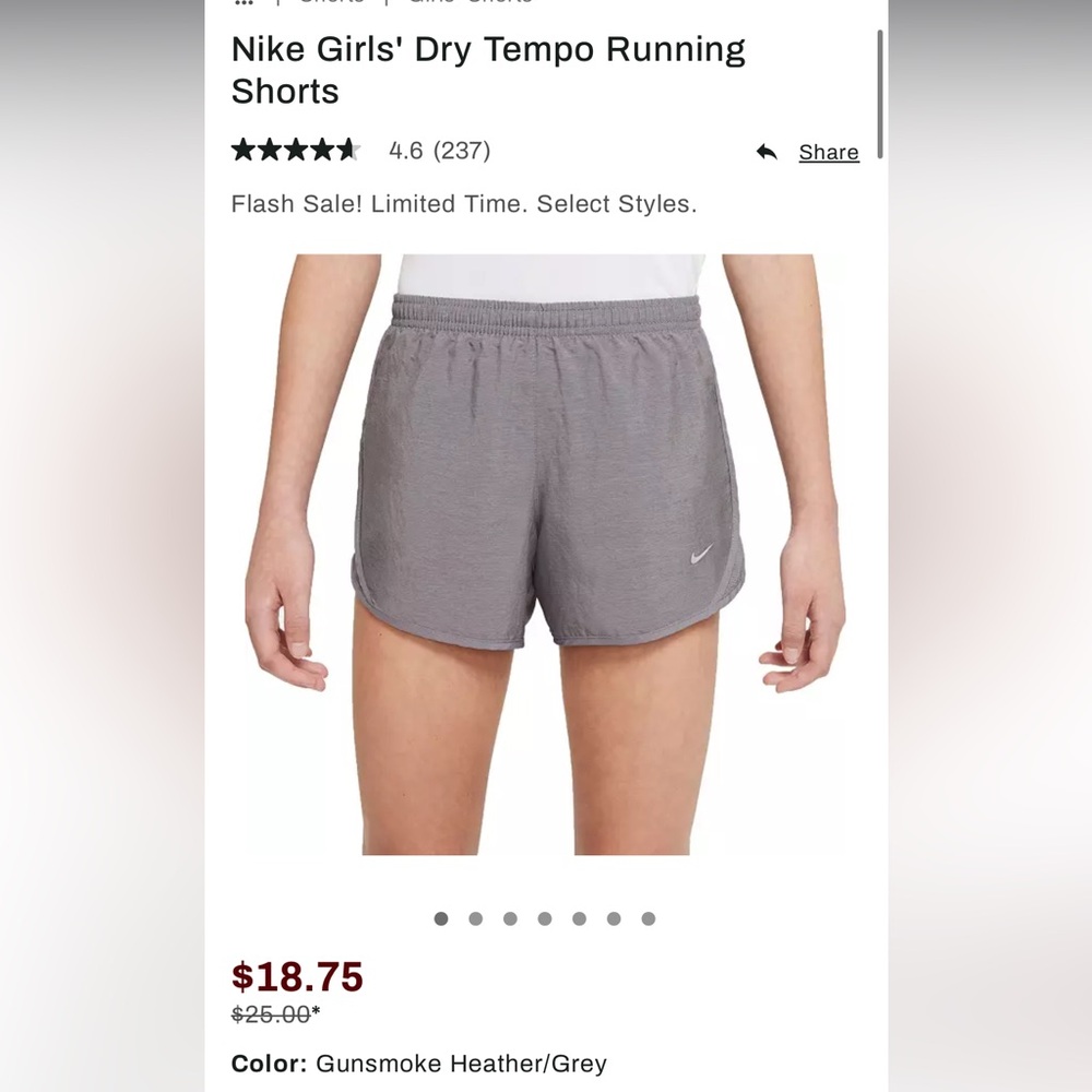 Nike Girls' Dry Tempo Running Shorts